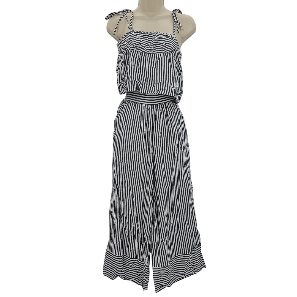 Cupshe Womans size S Pin Stripe Square Neck Tank Crop Pants Set Black/White NEW